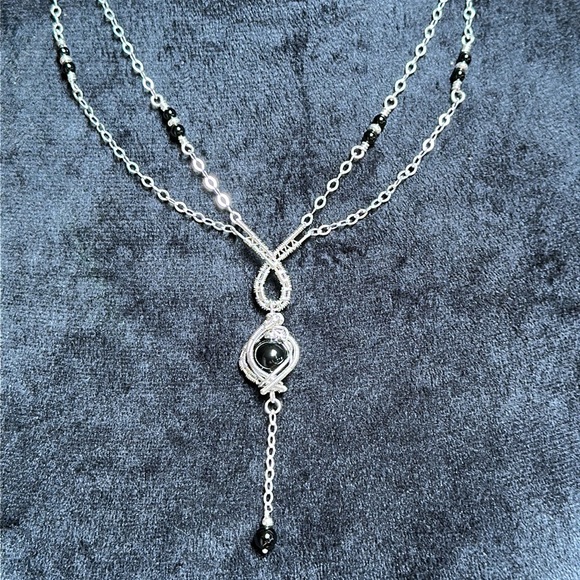 Black Onyx Sterling Silver Necklace-Unique Handcrafted Onyx Sterling Necklace - Picture 3 of 10